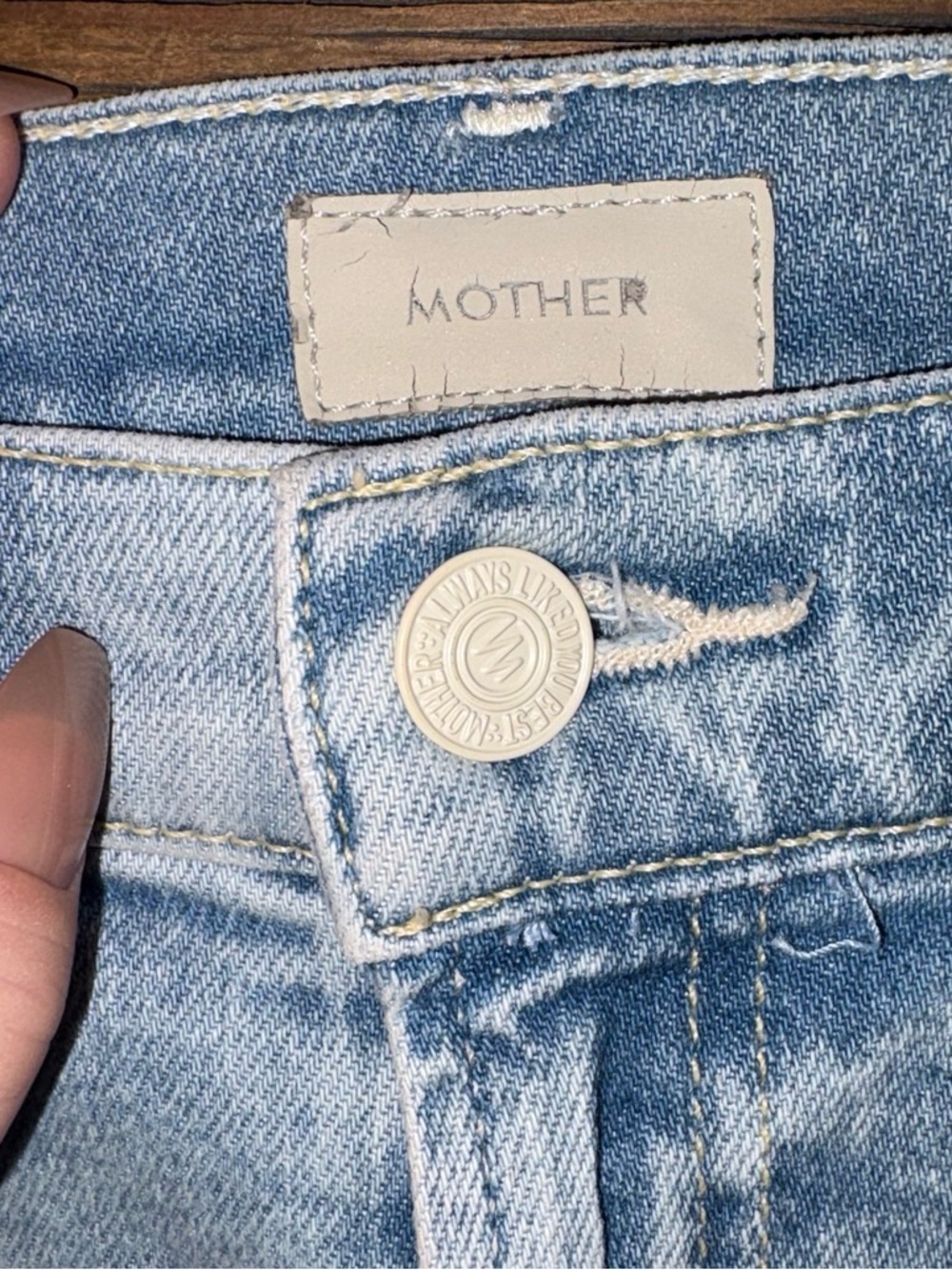 MOTHER Light Blue Distressed Denim Shorts “Rascal Fray” - Picture 2 of 6